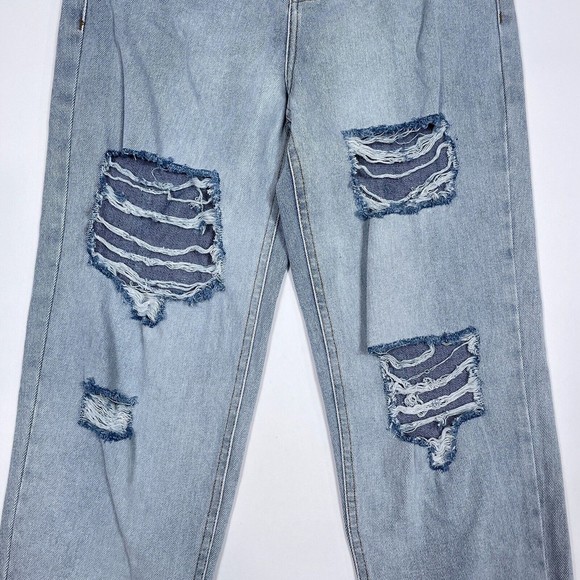 Pretty Little Thing Mom Jeans Women's Size 6 High Waist Ripped Light Wash NEW - Picture 3 of 12